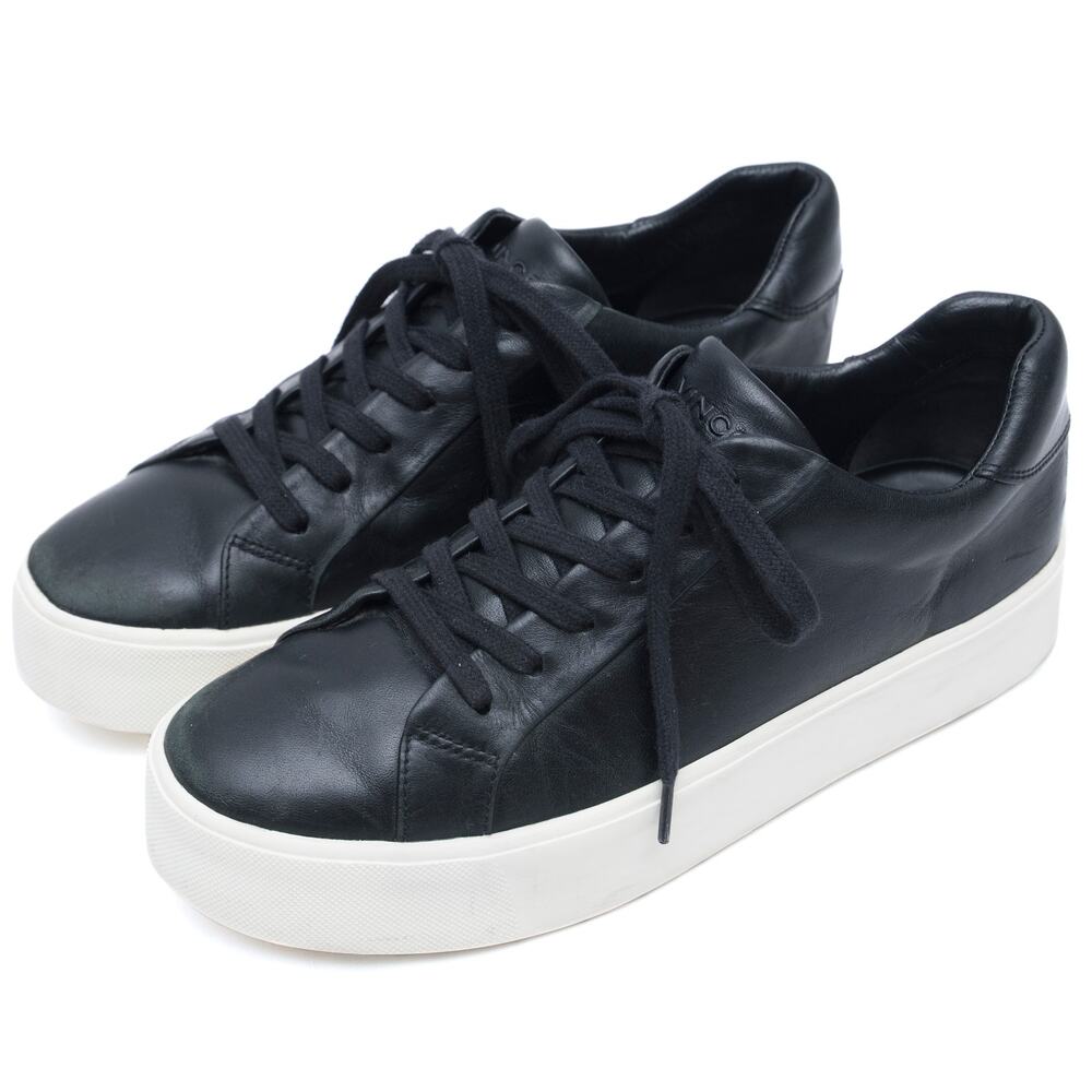Vince Women's Black Benfield Leather Platform Sneakers Size 7